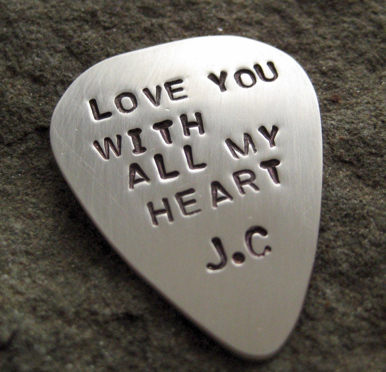 Personalized Guitar Pick - Guitar Plectrum - Single Sided / Sterling Silver / Hand Stamped Guitar Pick