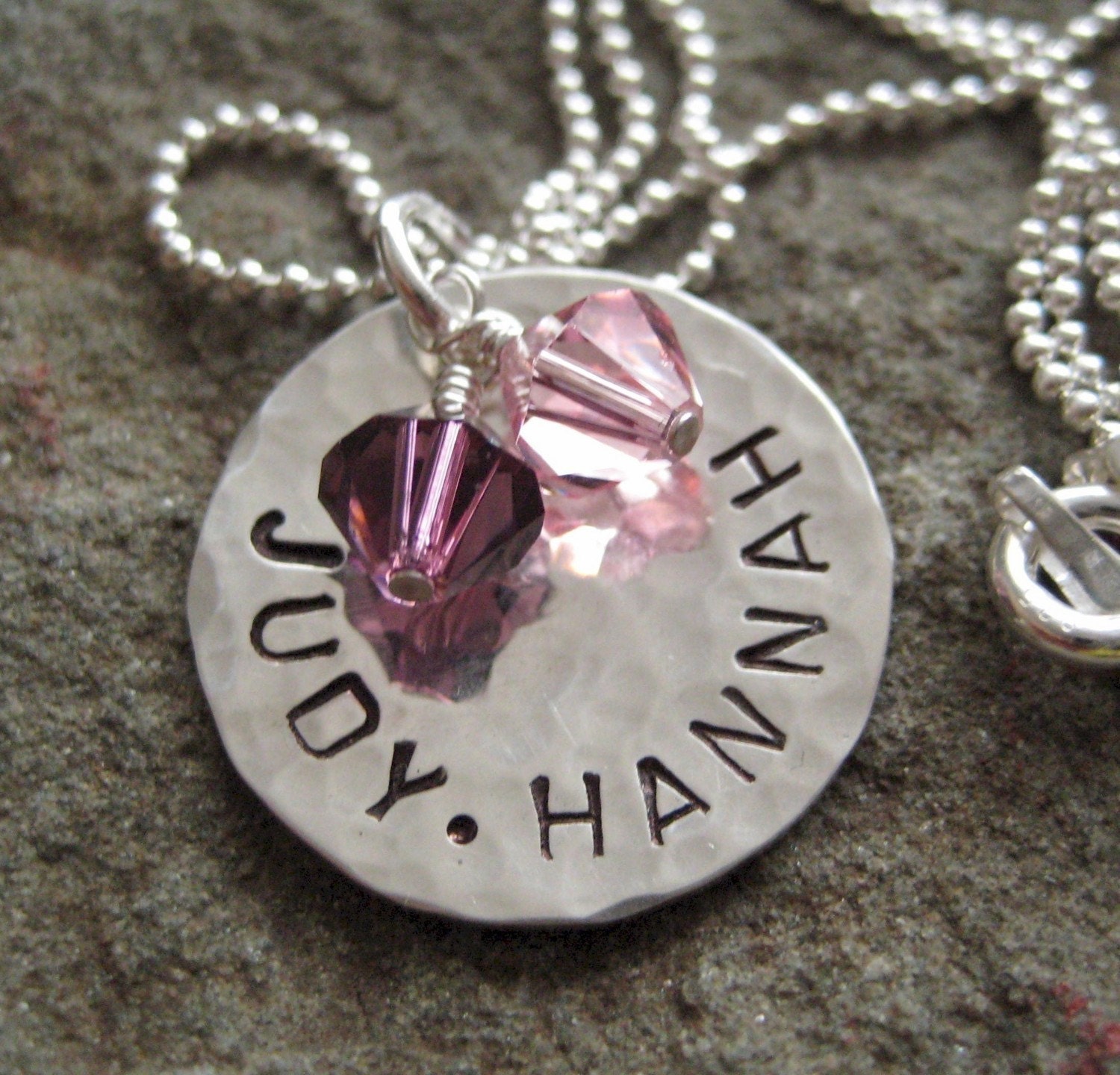 Personalized Necklace - Hand Stamped Mommy Jewelry - Sterling silver Pendant with Birthstones (NN019)