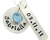 Baby Shower Gift - New Mommy Necklace with a birthstone - Name and a Date Charm (NN003)