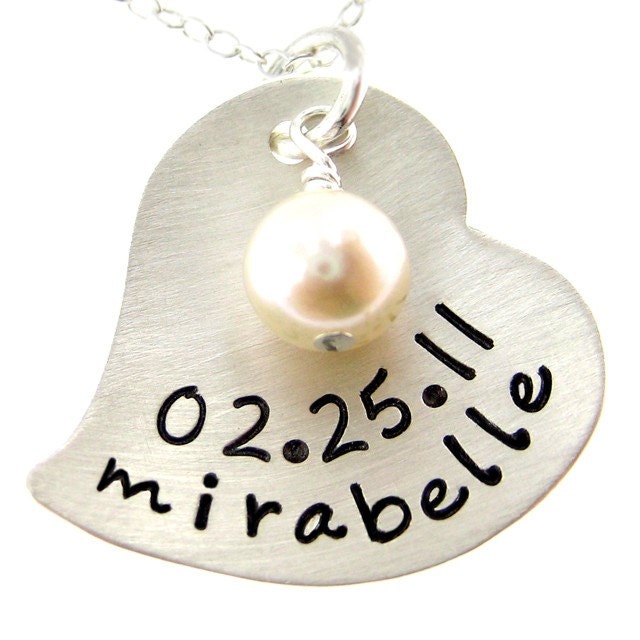 Celebrate New Born Baby - Heart Shape New Mommy Necklace - Hand Stamped Jewelry