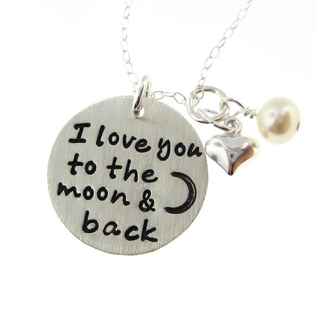 I love you to the moon and back necklace - Sterling Silver necklace with a Heart charm and a freshwater pearl (RTS002)