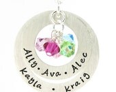 Hand Stamped Mommy Necklaces - My Family Necklace with Birthstones - Mothers and Grandmothers Jewelry (NN043)