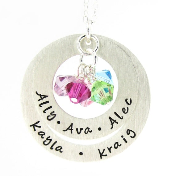 Hand Stamped Personalized Necklace - My Family Necklace with Birthstones - Mothers and Grandmothers Jewelry (NN043)