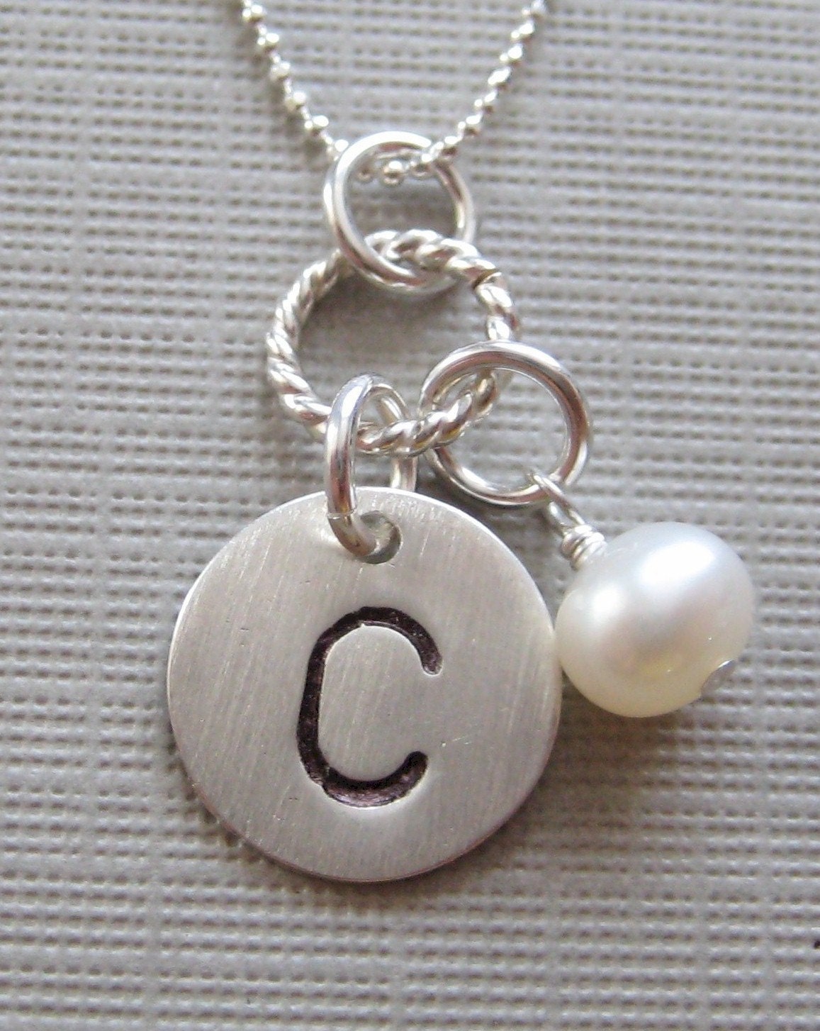 Initial Charm Necklace - Hand Stamped Jewelry - Sterling Silver Necklace with a Freshwater Pearl or a Birthstone