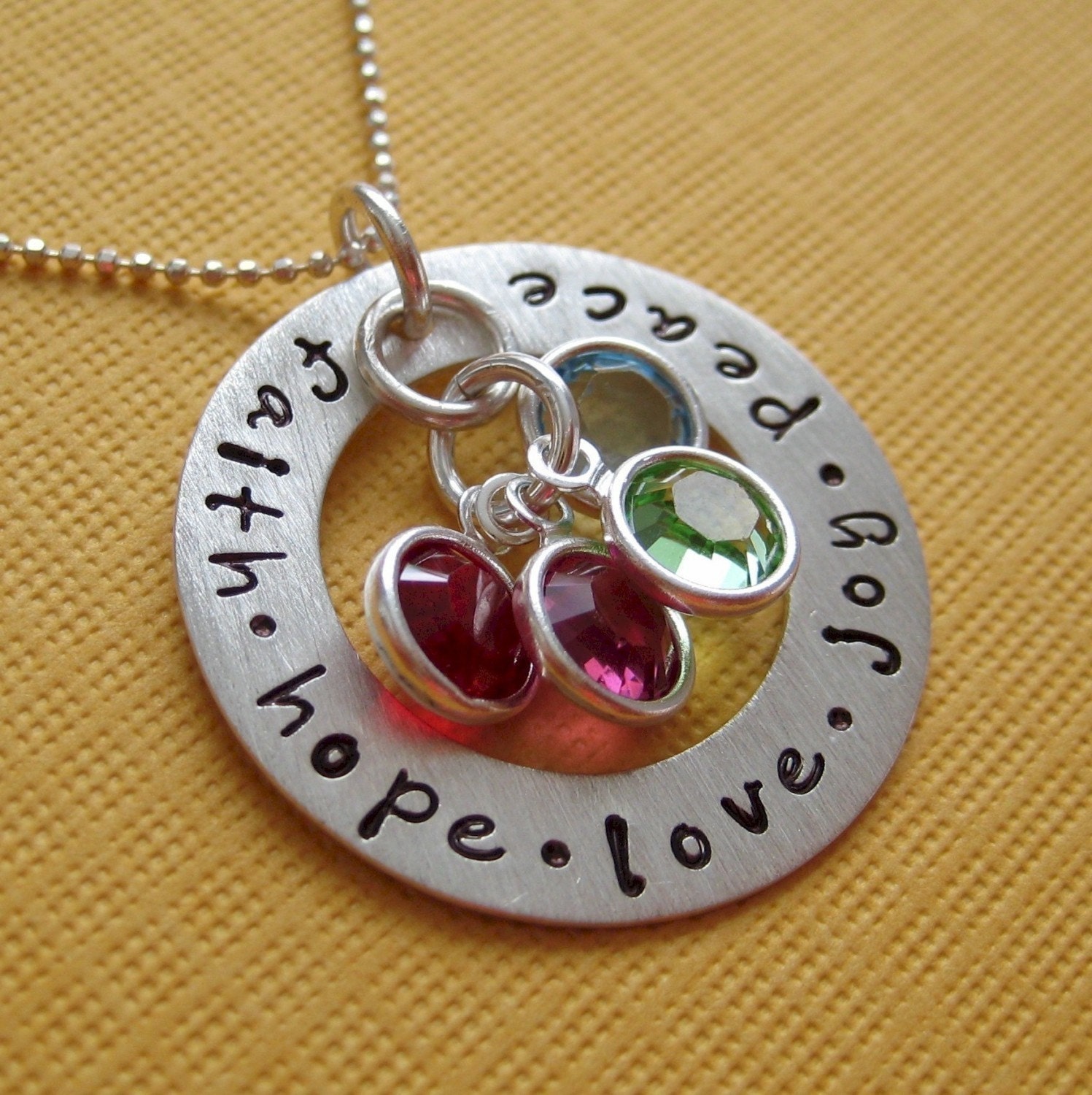 Hand Stamped Jewelry - CIRCLE of LOVE - Mothers Birthstone Necklace - Personalize with names dates and birthstones (NN031)