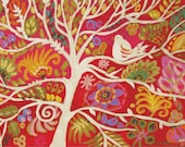 Art Decor Tree of Wisdom - Print by Karen Fields 8 x 10 Bird in Tree Flowers Inspirational