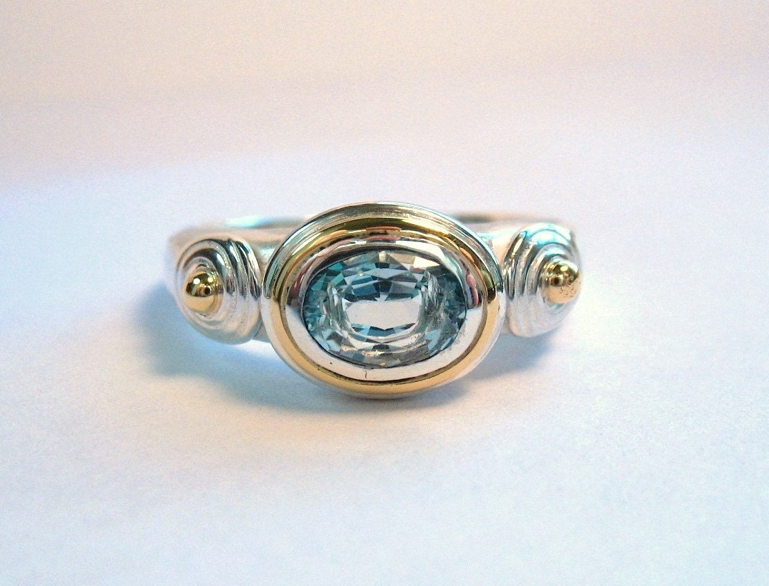 Ancient Inspired Sterling ,18kt And Blue Topaz Ring
