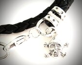Sterling Skull and Crossbones Leather Wrap bracelet