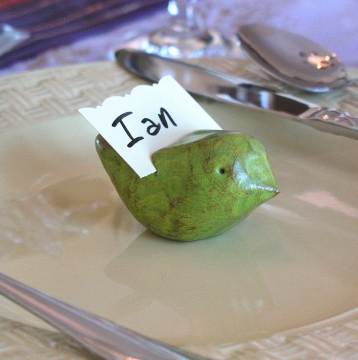 Easter or party decor Four green handmade polymer clay bird place card holders ... Great gift