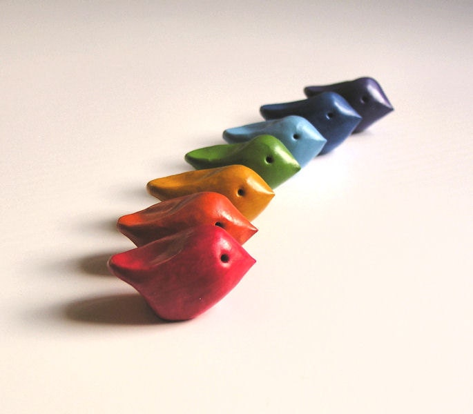 Little tiny "Rainbow" handmade polymer clay birds, seven - Great gift