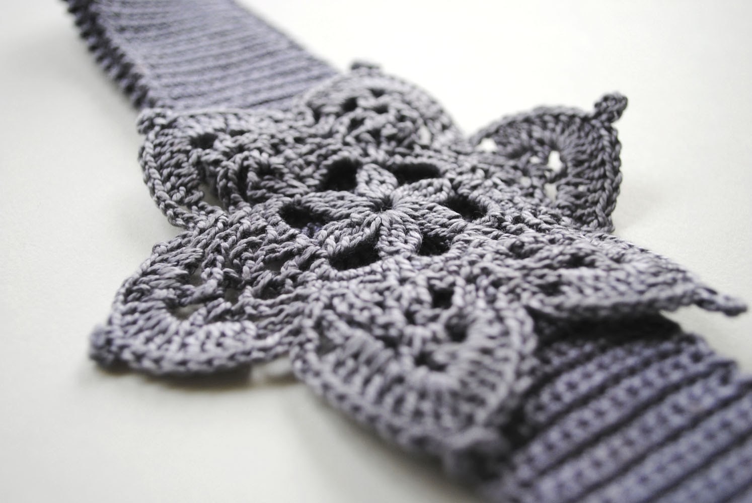 Headband Grey or Black Cotton Stylish Moderm Star Flower CRochet