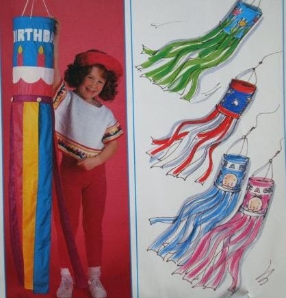 Windsocks Pattern by Butterick 970 / 959 - 4 Wind Sock Designs for Special Occasions - Birthday, New Baby, 4th of July and Spring UNCUT