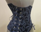 ARABELLA Blue Brocade Steampunk Under Bust Corset - Custom Size