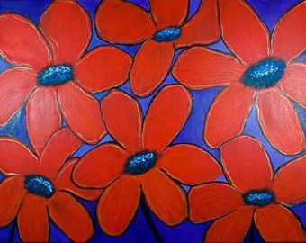 Original Red Abstract Acrylic poppy Painting Flower Floral Wall Decor "Joyful  Poppies" by QIQIGALLERY