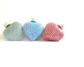Little Dotted Heart Ornaments: Three Hand painted Puffy Glass Hearts Christmas Tree Ornaments