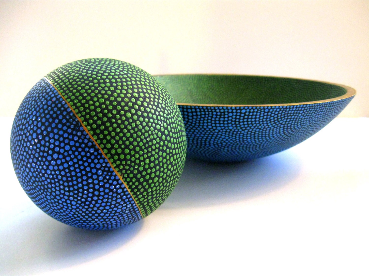 Earth Blue and Green: Hand Painted Bowl and Orb