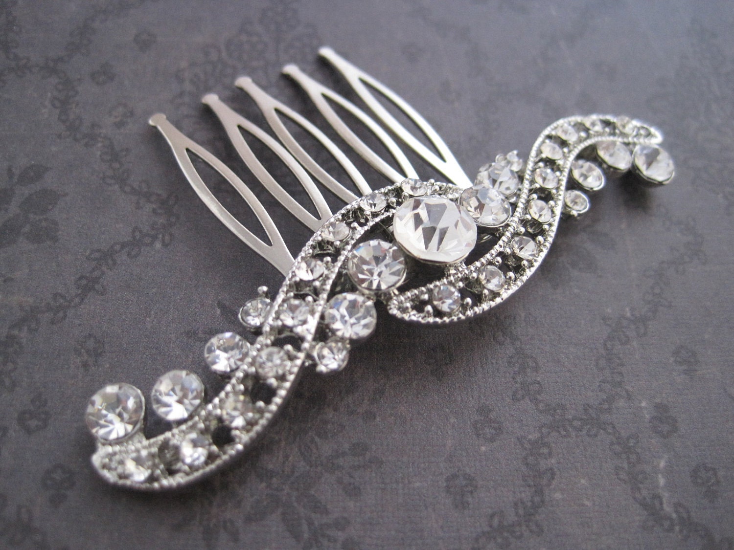 Bridal Hair comb Rhinestone silver metal