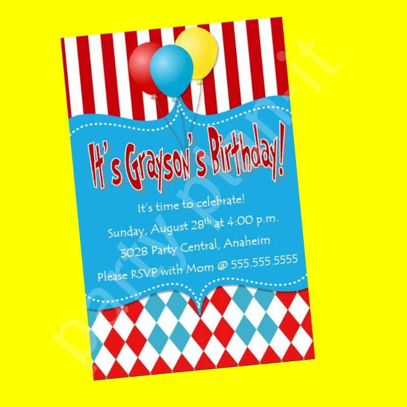 Set of 10 Carnival or Hat Cat Birthday Party Invitations Custom Il_170x135