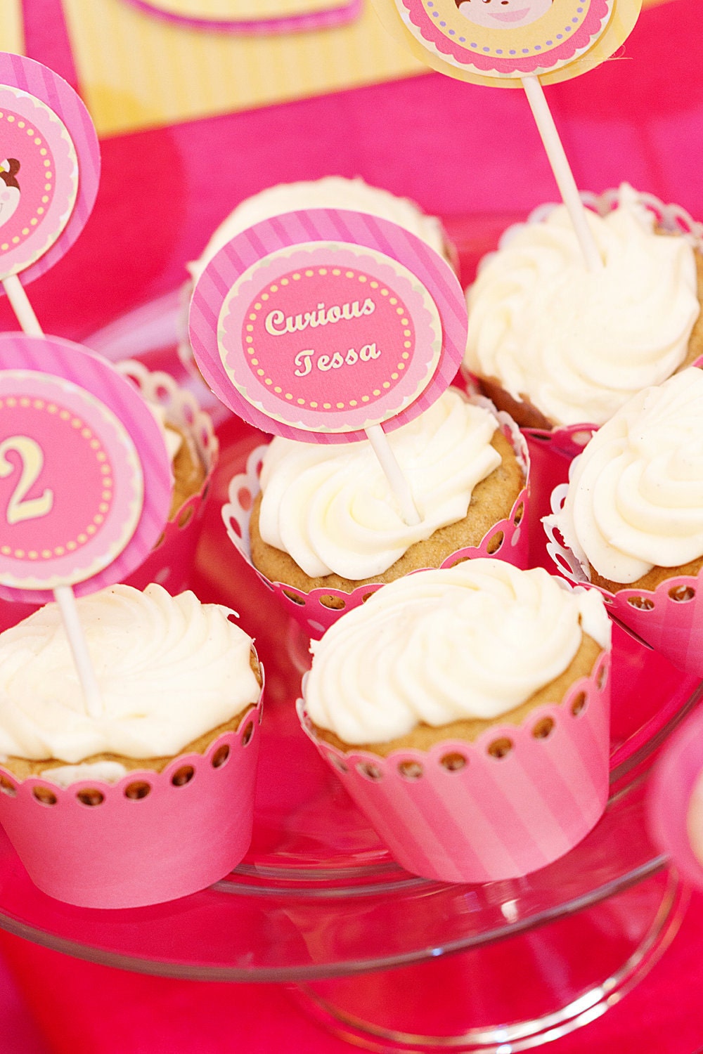 Set of 12 Cupcake Toppers Curious Monkey Girl Birthday Party Il_170x135