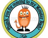 Set of 24 Small Round Monster Birthday Party Stickers Favor Tags Il_170x135