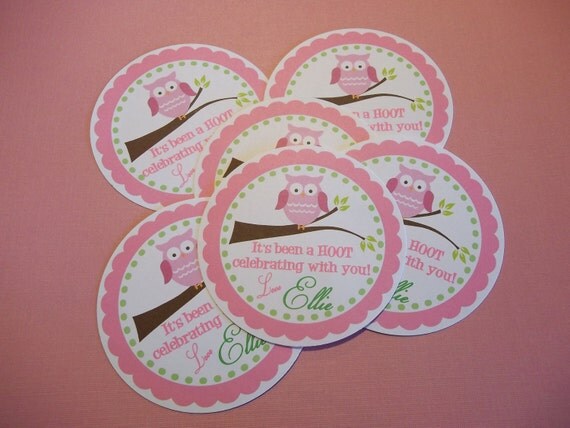 Set of 12 Owl Birthday Party Favor Tags Il_570xn
