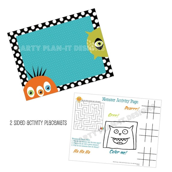 Set of 8 Monster Party Activity Placemats Il_570xn