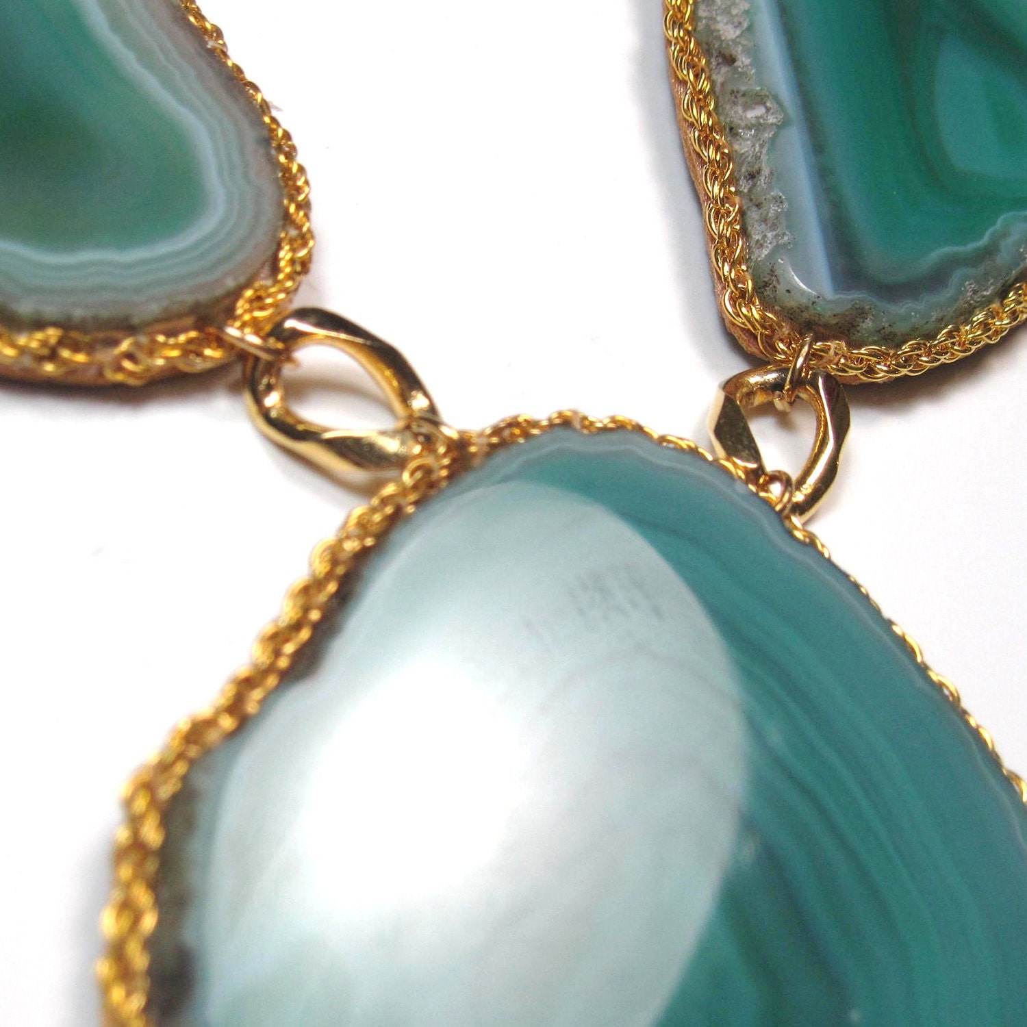 Statement necklace Green Agate Geode Druzy gold handmade necklace statement jewelry by Ezzaexclusive