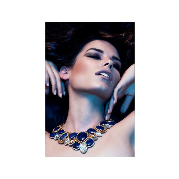 Statement necklace dark blue sapphire midnight blue and gold beaded swarovski embellished bib necklace statement jewelry from Ezzaexclusive