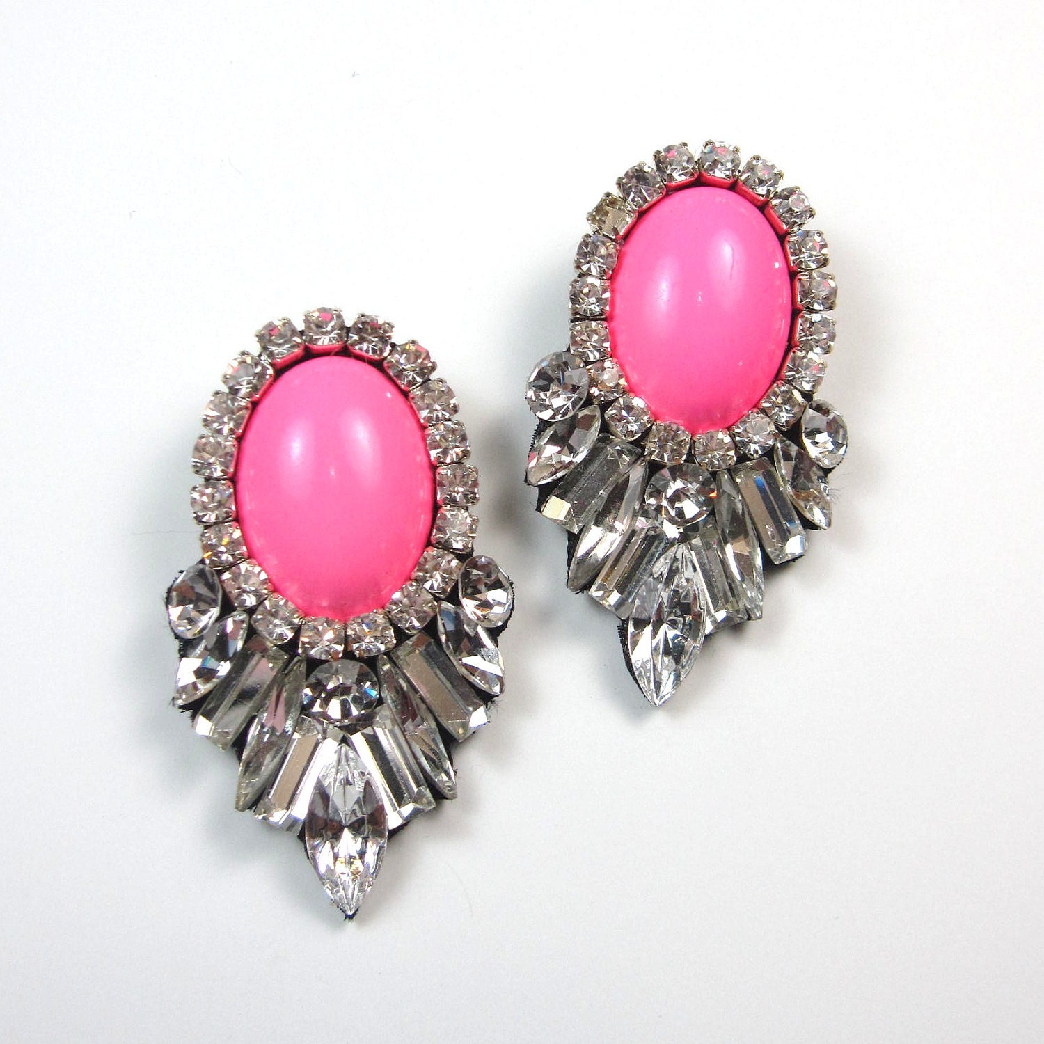 Reserved for Farah - Statement earrings Neon and Swarovski crystal statement stud earrings