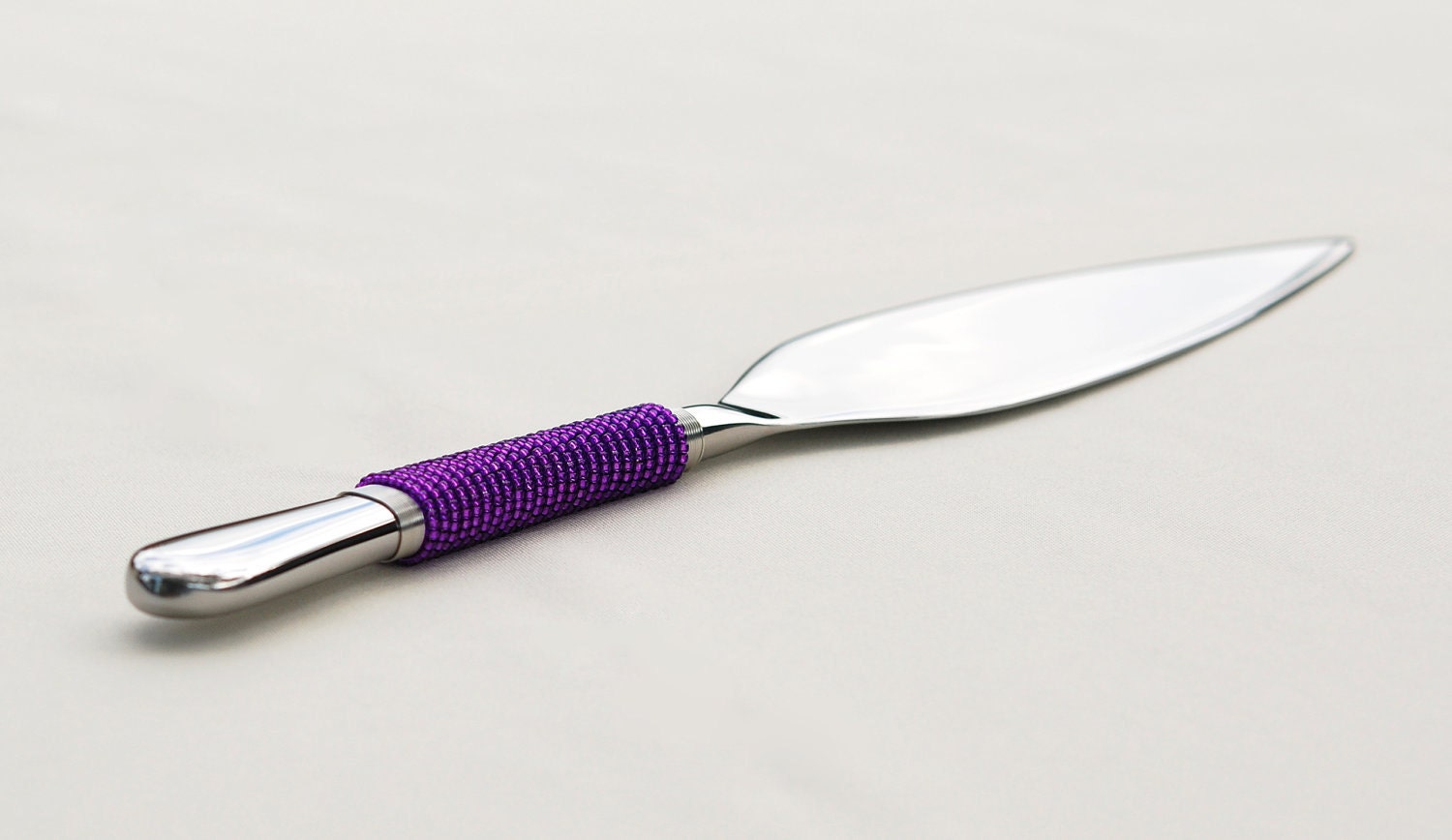 Wedding Cake Server And Knife All In One Hand Beaded In Bright Purple PEACOCK WEDDING Idea With no Frills