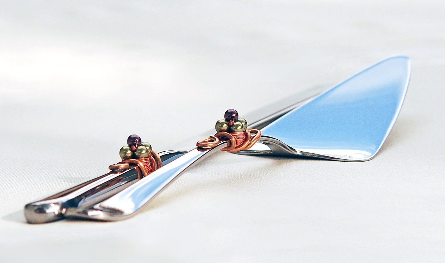 Vineyard Wedding Cake Server And Knife Set Elegant And Simple Decorated In SWAROVSKI Pearl FLOWER Or Birds NEST Design Wire Wrapped On Etsy