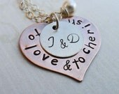 To Love & To Cherish - Personalized Names - Wedding- Anniversary - Hand-Stamped Heart - S69