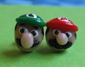 Mario/Luigi combination Stud Earrings, Super Mario, Nintendo