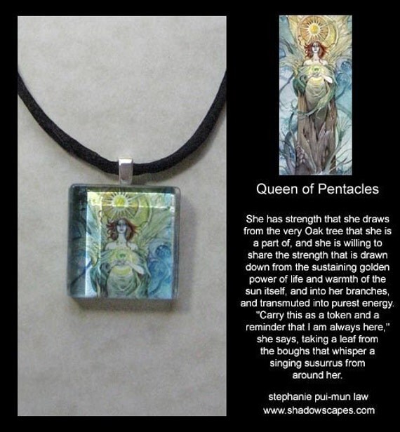 Glass Pendant  - Tarot - Queen of Pentacles - by Stephanie Pui-Mun Law