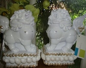 A Pair of Foo Dogs with Seashells and Crystals