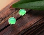 Chrysoprase Stud Earrings, Sterling Silver and Genuine Gemstones, 4mm