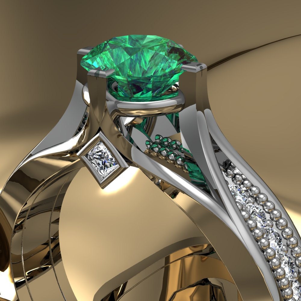 Tsavorite Garnet, Emerald Green Ring with Diamonds in Palladium