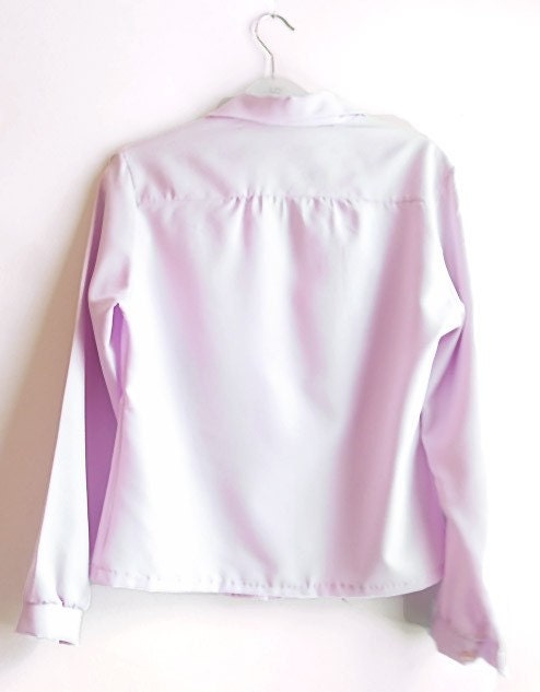 1980s Vintage Lavender Blouse White Lace Sexy Secretary Medium Large