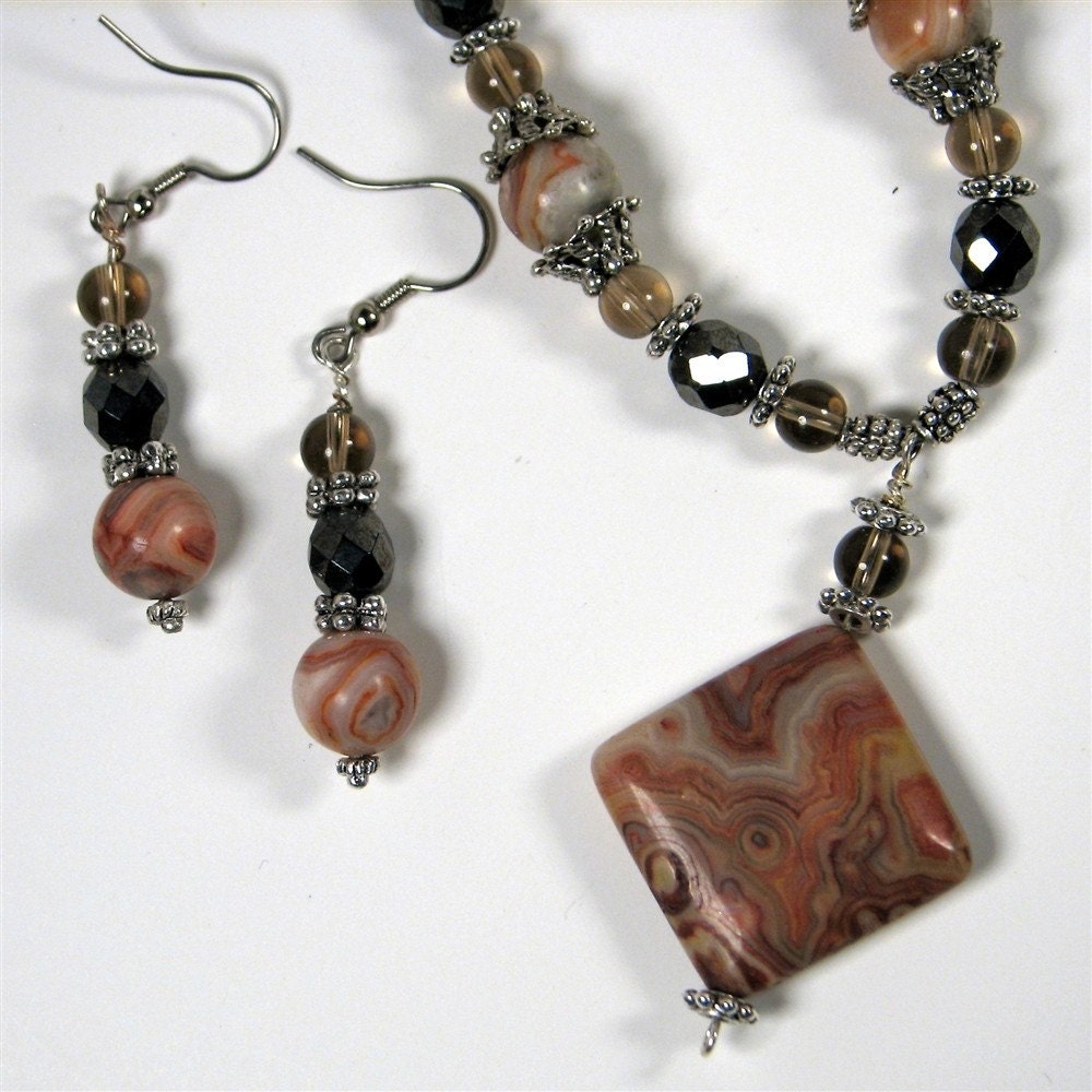 Red Crazy Agate Pendant Necklace set For Deedra's fundraising project