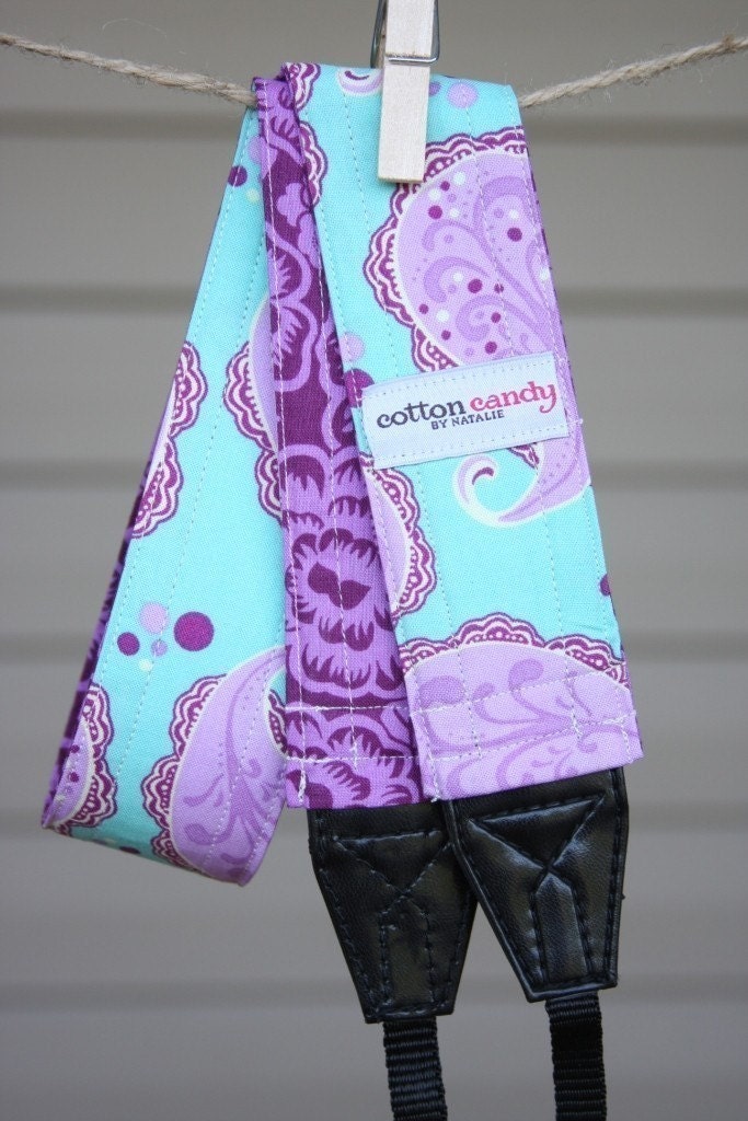 Purple Paisley and Flowers Reversible Camera Strap