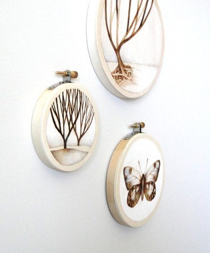 embroidery hoop art landscape tree original art