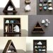 RESERVED - Stone Set and Triangle Wood Curio Shelf - Crystal Mineral Set Number 13