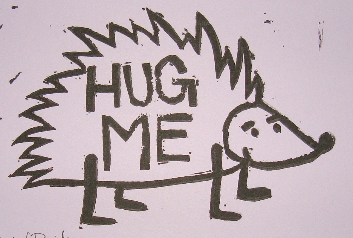Hug Me Hedgehog- Linocut 5 x 7 in 8 x 10 Mat