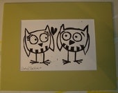 Owl Always Love You-Mixed Media Linocut 5 x 7 in 8 x 10 Mat