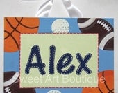 Sports boy Custom canvas letter name sign wall art handpainted basketball football golf blue navy green orange brown