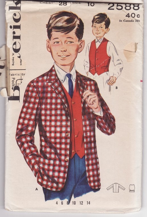 Butterick 2588 Boy's Jacket and Vest Vintage Sewing Pattern Chest 28