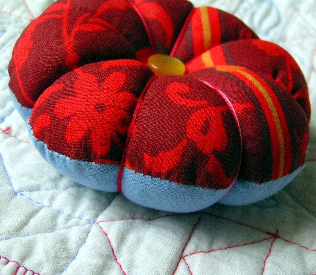 Red Loves Blue  Flower Pincushion in an Origami Gift Box