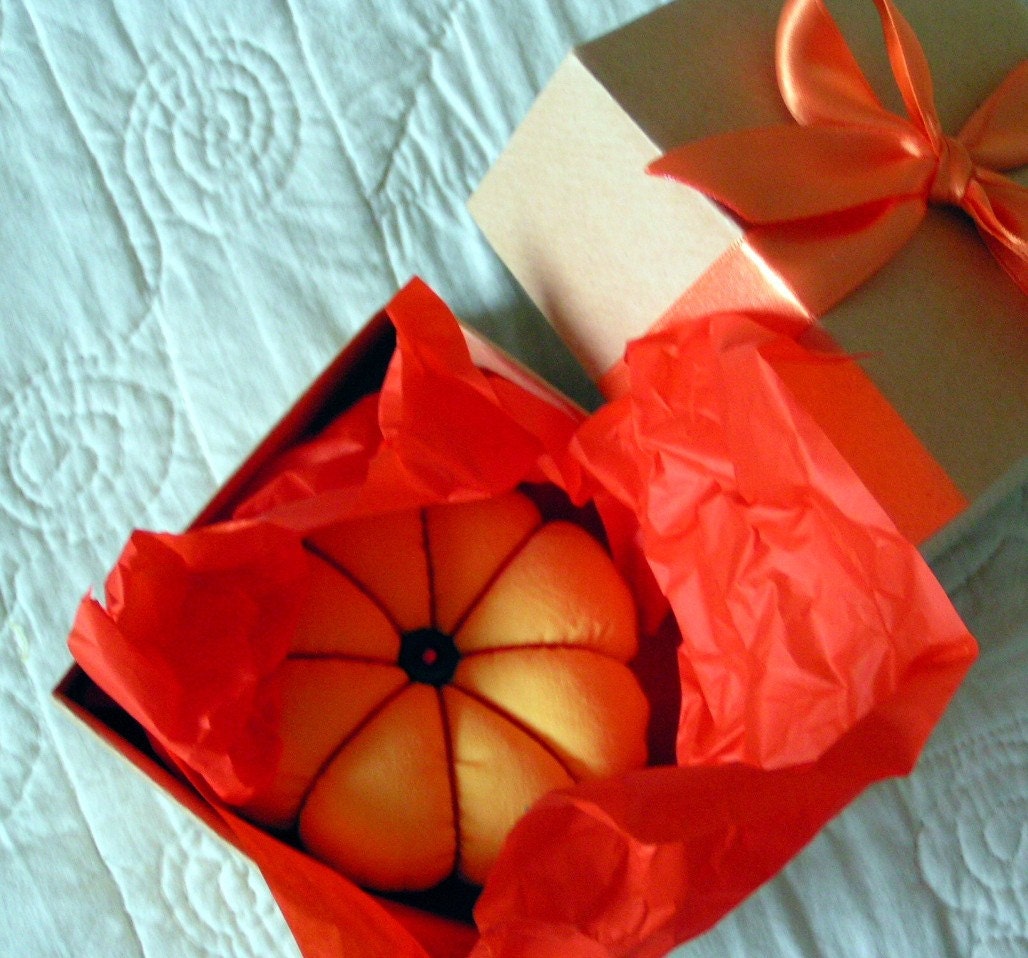 Flower Pincushion in Origami Box - bright yellow and floral print