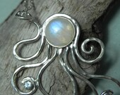 Octopus Necklace - Rainbow Moonstone Octopus Pendant- Statement Necklace - Unique Handcrafted Octopus Jewelry - Ocean Inspired