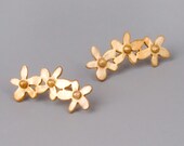 Gold Flowers Studs Earrings - Handmade Sterling Silver Gold Plated Jewelry - Golden Garden Posts